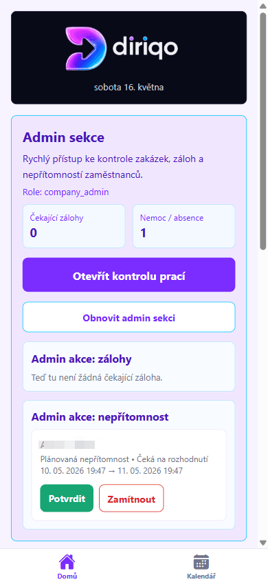 Diriqo mobile admin overview - Diriqo ES
